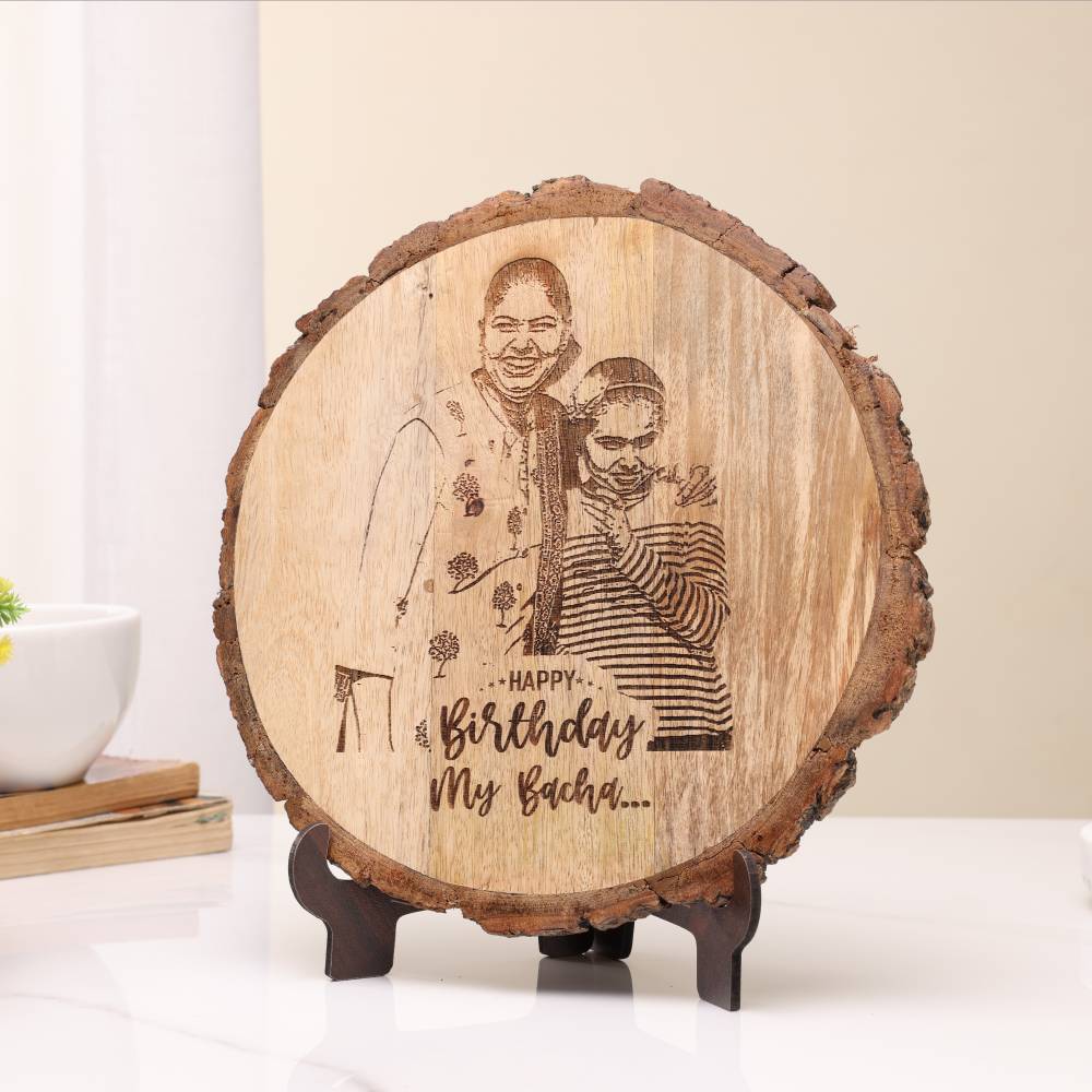 Personalised Natural Mango Wood Round Engraved Photo Frame 8Inch