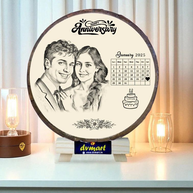 Personalised Natural White base Wood Round Engraved Photo Frame 8Inch