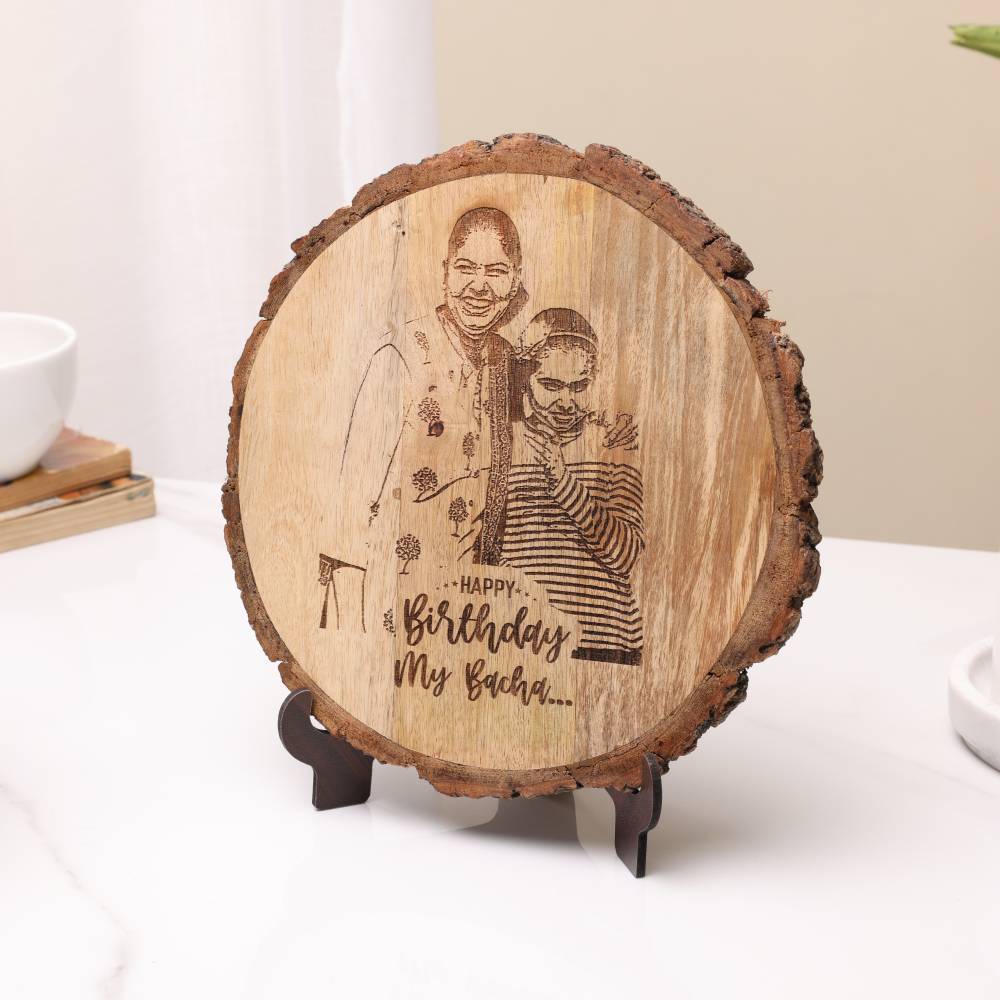 Personalised Natural Mango Wood Round Engraved Photo Frame 8Inch